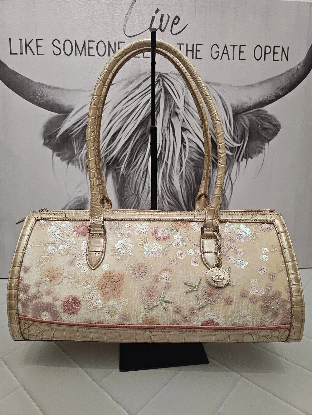 Brahmin Sophia Multi Whimsy Sequin Floral Leather Satchel NWT